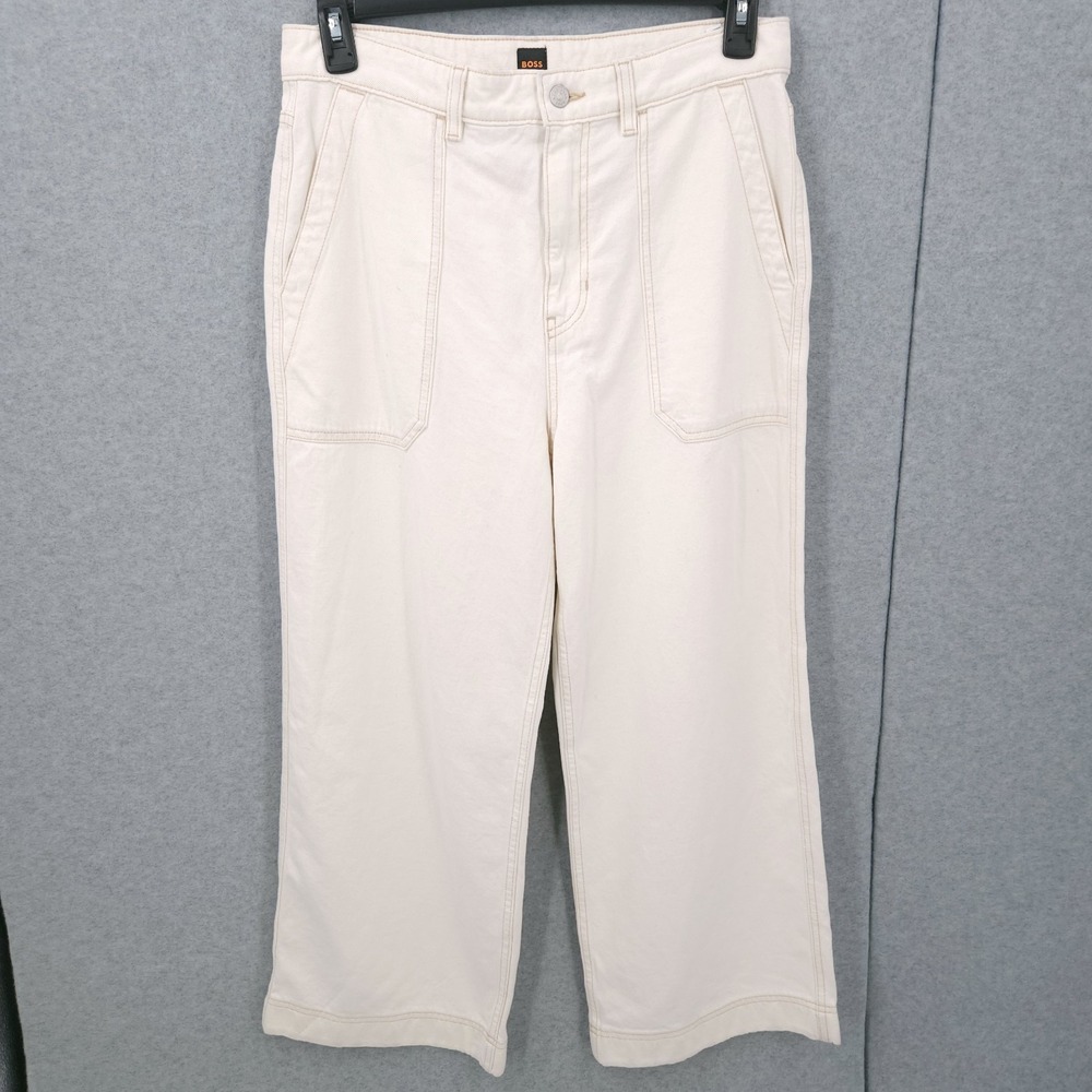 Boss Orange Marlene Wide Leg Button White Jean Pants Womens Size 30 NWT